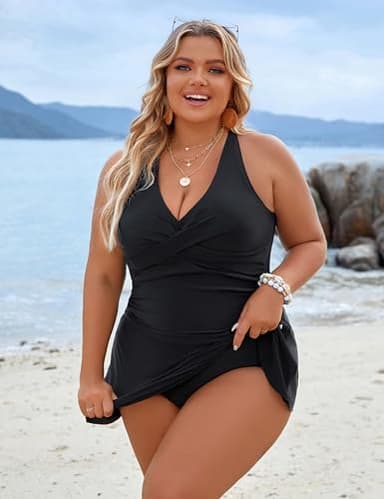 Blooming Jelly Women Plus Size Swim Dress Swimsuits One Piece Maternity Tummy Control Bathing Suit (XXL, Black) - Image 3