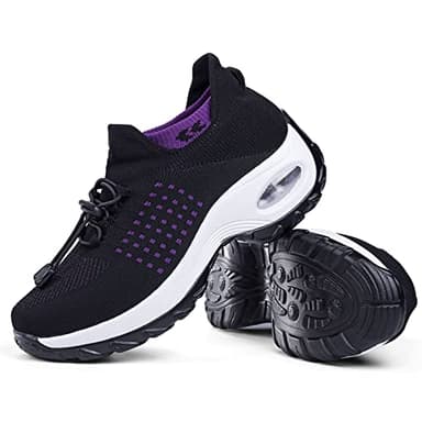 Women's Walking Shoes Sock Sneakers - Mesh Easy Lace Air Cushion Lady Girls Modern Jazz Dance Platform Nursing Shoes Purple&Black,6.5 - Image 7