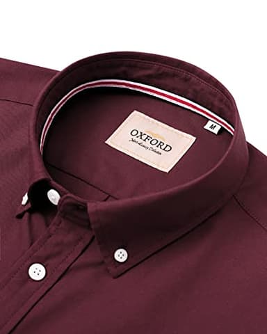 Alimens & Gentle Mens Solid Oxford Shirt Long Sleeve Dress Shirt Work Casual Button Down Shirts with Pocket Wine Red - Image 2