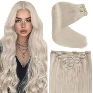 Ve Sunny Clip in Human Hair Extensions Blonde Clip in Hair Extensions, Real Hair Extensions Clip in Human Hair, Long Straight Hair Extensions Clip ins 24inch 7pcs 120g - Image 1