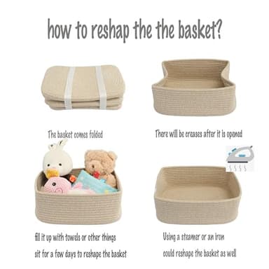 XUANGUO Small Woven Storage Baskets 12“X8”X5“ Decorative Rope Bins for Organizing Shelves, Closets, and Toys, Empty Gift Baskets, Cute Organizer Basket for Home and Office (oatmeal, regular) - Image 7
