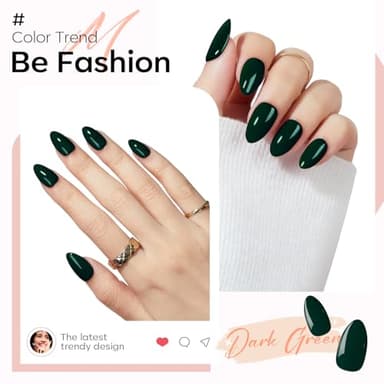 Modelones Dark Green Press on Nails Almond, Fall Halloween Short Almond Fake Nails, Reusable Nail Kit with Nail Glue Adhesive Tabs Mini Nail File, Nails Press Ons 32Pcs 16 Sizes - Image 3