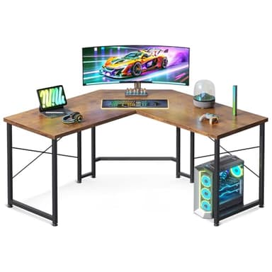 Casaottima 51 Inch L Shaped Gaming Desk, Corner Table Sturdy Workstation for Home Office, Writing, Gaming, Computer Desk for Small Space, Easy Assembly, Rustic Brown - Image 1