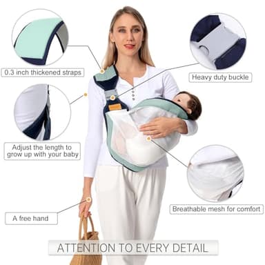 Shiaon Baby Sling Carrier, Baby Carrier Newborn to Toddler(7-45lbs), Toddler Carrier with Safety Buckle, One Shoulder Adjustable Shoulder Strap, One Size Fits All, Mesh Green - Image 2