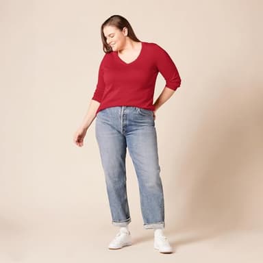 Amazon Essentials Women's Regular-Fit Lightweight Long-Sleeve V-Neck Sweater (Available in Plus Size), Red, Small - Image 8
