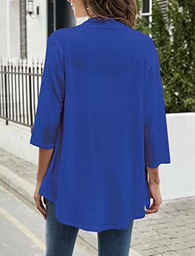 Yekaty Women's Open Front Royal Blue 3/4 Sleeve Lightweight Summer Plus Size Cardigans - Image 4