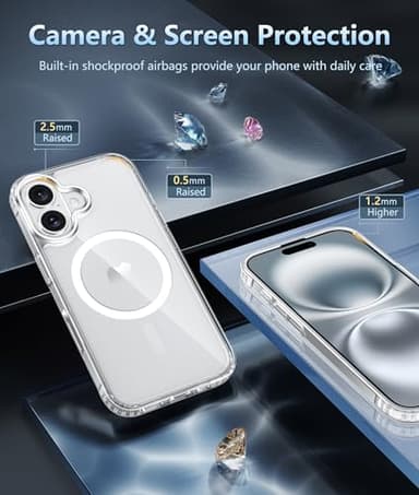 FNTCASE for iPhone 16 Case: Clear Magnetic Military Grade Drop Protection Anti Yellowing Slim Case - Rugged Shockproof Protective Transparent Cell Phone Cover (A-Clear) - Image 5