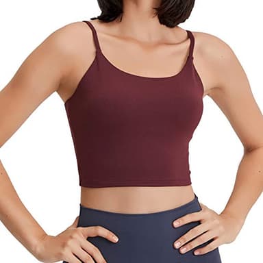 Lemedy Women Padded Sports Bra Fitness Workout Running Shirts Yoga Tank Top (L, Burgundy) - Image 1