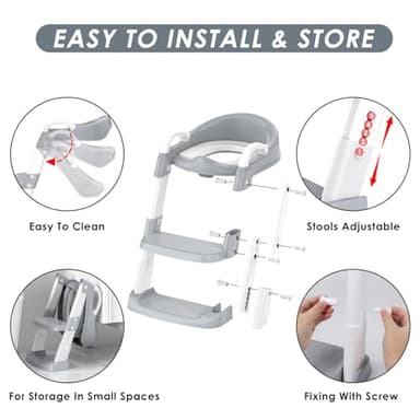 Zieyeen Potty Training Seat with Step Stool Ladder, Toddler Potty Training Toilet for Boys Kids, Potty Chair Adjustable Potty Seat for Toilet with Anti-Slip Wide Steps Splash Guard Safety Handles - Image 4