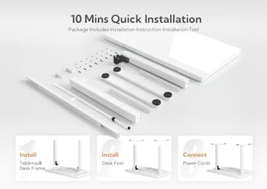 Claiks Glass Standing Desk with Drawers, 48×24 Inch Adjustable Stand Up Desk, Quick Install Home Office Computer Desk with USB Ports, White - Image 6