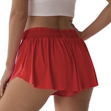 Flowy Athletic Shorts for Women Running Tennis Butterfly Shorts Girls 2-in-1 Double Layer Quick-Drying Comfy Shorts (Red, Small) - Image 2