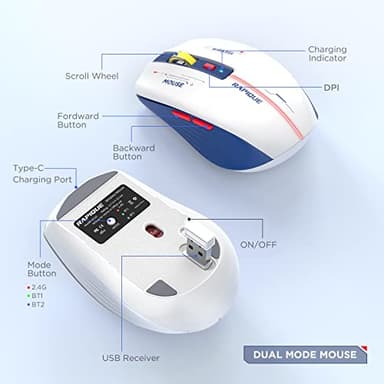 RAPIQUE Bluetooth Wireless Mouse - (BT1/BT2+USB) Tri-Mode High Performance, Rechargeable, Multi-Device Compatible with PC/Laptop/Computer/MacBook/iPad Air Pro (Blue and White) - Image 7
