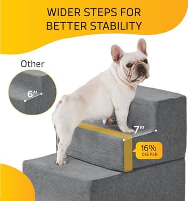 ABCPET Dog Stairs for Bed, Dog Steps for Bed Couch Sofa, 35D Foam Extra Wide Pet Steps for Small Dogs and Cats, Pet Stairs with Non-Slip Bottom Grey, 2 Steps - Image 3