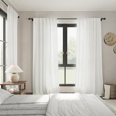 Ivory Kitchen Cafe Curtains 45 Inch Length 2 Panel Set Back Tab Rod Pocket Semi Sheer Light Filtering Short Curtain Farmhosue Small Curtains for Basement Window Bathroom Living Room 52x45 Inches Long - Image 7