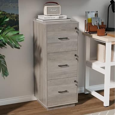 VINGLI 3 Drawer File Cabinet with Lock, Home Office Filing Organizer, for Letter Size File Folder Storage, Wood Tall Vertical Filing Cabinet, Printer Stand, Archivador (Rustic Gray) - Image 9