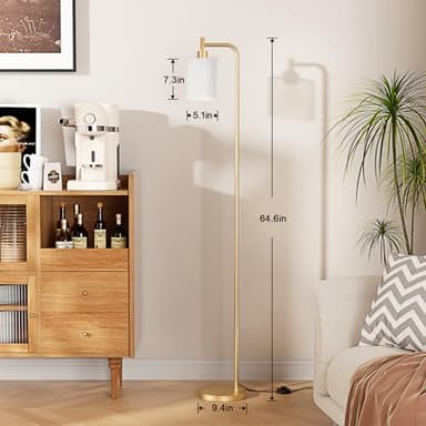 Ziisee Floor Lamps for Living Room - Industrial Standing Lamp with Remote Control Glass Shade, Modern Gold Floor Lamp with LED Bulbs, Tall Lamp for Bedroom Office - Gold - Image 6