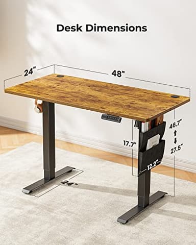 Marsail Standing Desk Adjustable Height Home Office Desk,‎48x24 Inch Electric Standing Desk, Stand up Desk with Storage Bag,Headphone Hook for Computer Workstations Desk 4 Memory Preset - Image 3
