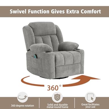Ketaiyou Rocker Swivel Recliner Chair for Adults, Overstuffed Large Manual Recliner Glider with Massage and Heat, Comfy Soft Fabric Living Room Reclining Sofa Chair(Lime Gray) - Image 5