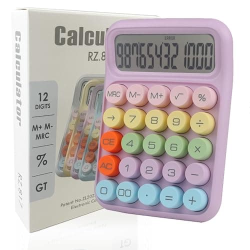 Envysun Colorful Candy Calculator,Mechanical Calculator Cute 12 Digit Large LCD Display Big Round Button Calculator,Easy to Press,for School Office Business Home,Automatic Sleep,with Batter(Purple) - Image 1