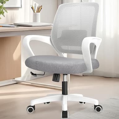 NEO Chair Office Desk Ergonomic Mesh Computer Chair with Lumbar Support Adjustable Height Swivel Rolling Wheels Comfy Mid Back Task Chair for Home Bedroom Vanity Study (Grey) - Image 1
