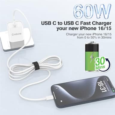 Cndons Fast Charger for iPhone 17 16 15 Charger 3Pack, 6+6+10ft USB-C to USBC Cable Cord &20W Type C Block Fast Charging for iPhone 17/16/15 Pro Max,Pro,Plus,16e,17 Air, iPad Pro/Air/Mini - Image 3