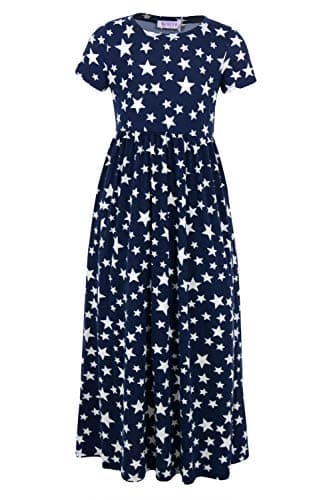 GORLYA Girl's Short Sleeve Floral Print Loose Casual Holiday Long Maxi Dress with Pockets 8 Years (7-8Years/Height:130cm, Navy Star) - Image 2