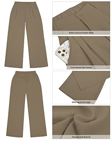 GRAPENT Womens Flowy Pants Womens Wide Leg Trousers Elastic Summer Pants Women Flowy Dress Pants Old Money Clothes Women Business Casual Brown Trousers Color Khaki Size Large Size 12 Size 14 - Image 6
