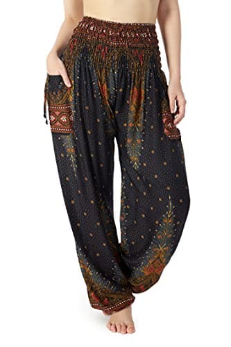 Lannaclothesdesign Women's Smocked Waist Boho Flowy Yoga Harem Pants Hippie Clothes - Image 1