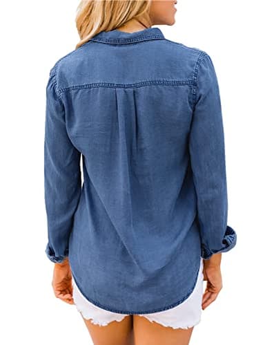 Luvamia Women's Deep Blue Denim Shirt, Relaxed Fit, Button-Down Collar, Long Sleeve, Size XL (16-18) - Image 2