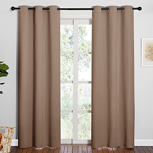 NICETOWN Window Treatment Thermal Insulated Solid Grommet Blackout Curtains/Drapes for Bedroom (1 Pair, 42 by 84 Inch, Cappuccino) - Image 1