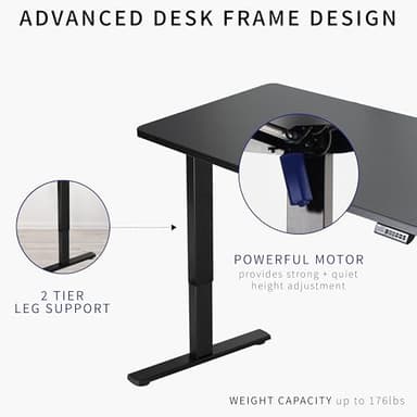 VIVO Electric 60 x 24 in Standing Desk, Memory Height Adjustment, 1B Series, One-Piece Black Top, Black Frame, DESK-KIT-1B6B - Image 4