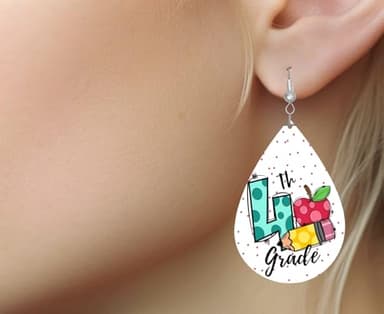 4th Grade Teacher Earrings - Elementry School Teacher Appreciation Gift - Gift for Teachers - Image 2