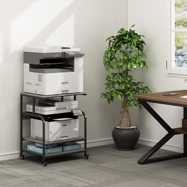 Fannova Large Printer Stand Table 23.6 x18.9 x 30 Inches with Height Adjustable Storage Shelf, 3 Tier Rolling Printer Cart with Wheels for Home Office, Gray - Image 6