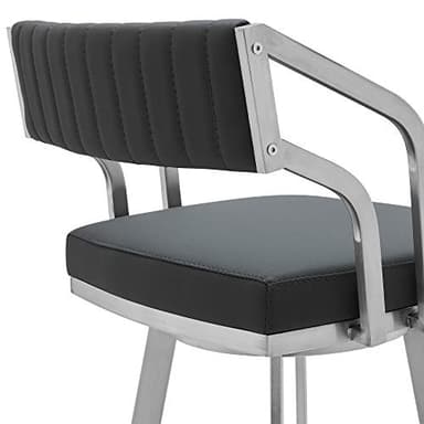 Armen Living Capri Modern 30" Seat Height Gray Faux Leather and Brushed Stainless Steel Metal Swivel Bar Stool for Kitchen Island Counter - Image 7