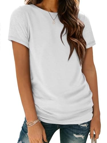 ATHMILE Womens Short Sleeve T Shirts Crewneck 2024 Summer Tunic Tops Fitted Shirts Basic Tee White - Image 1