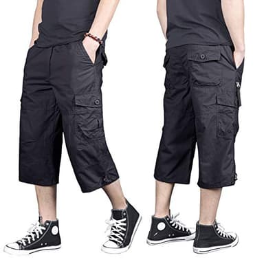 MAGNIVIT Mens Capri Long Twill Elastic Cargo Shorts Below Knee 3/4 Cargo Shorts Cotton Relaxed Fit Casual Multi-Pocket Grey 36 - Image 3