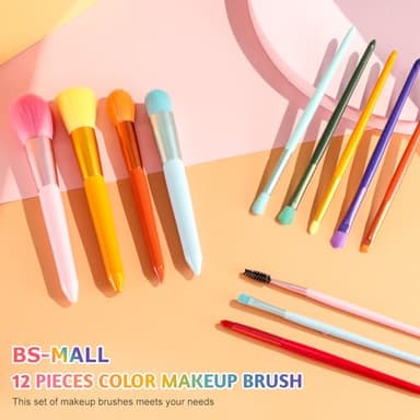 BS-MALL Children Makeup Brushes Colorful 12 Pcs Makeup Brush Set Foudation Concealer Blush Eyeshadow Brush - Image 4
