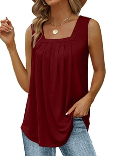 Shirts for Women Sleeveless Flowy Tank Tops Square Neck Summer Blouses Burgundy S - Image 1