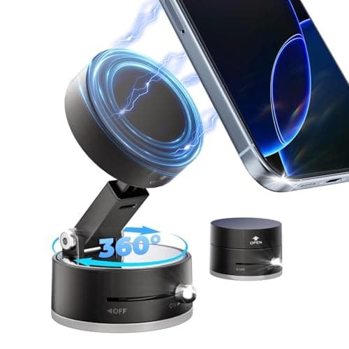UEEMEE Foldable Vacuum Magnetic car Phone Holder for Magsafe, 360° Rotatable Suction Phone Mount, Strong Suction Cup Magnetic Car Phone Holder for iPhone, Samsung, All Smartphones & All Car Models - Image 1