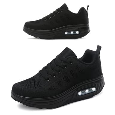 RUIDENG Women's Hiking Shoes Lightweight | Women Walking Sneakers Platform | Air Cushion Thick Rocker Bottom All Black Size 6.5 - Image 1