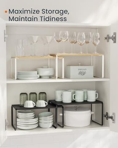 SONGMICS HOME Bamboo Cabinet Organizer Shelf, Nice-Looking Set of 2 Kitchen Counter Shelves, Kitchen Storage, Spice Rack, Stackable, Expandable, Ink Black UKCS050B01V1 - Image 5