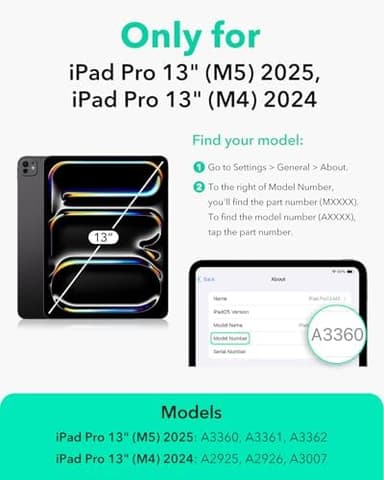 ESR for iPad Pro 13 Inch Case (M5/M4) 2025/2024, Rotating Case with Removable Magnetic Cover, Adjustable Portrait/Landscape Stand, 9 Standing Angles, Shift Series, Black - Image 4