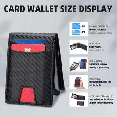 Sovirose Minimalist Mens Wallet, RFID Blocking Wallet for Men, Slim Bifold Money Clip Card Holder - Carbon Fiber - Image 2