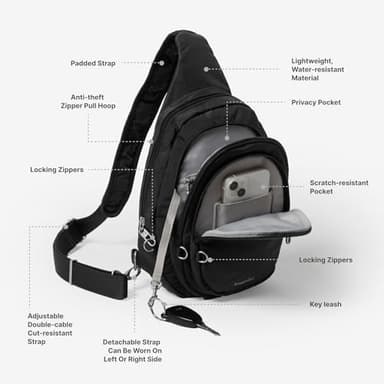 Baggallini Securtex® Anti-Theft Triple Zip Sling - Travel Backpack Sling Bag Crossbody - RFID Wallet Locking Zipper - Image 2