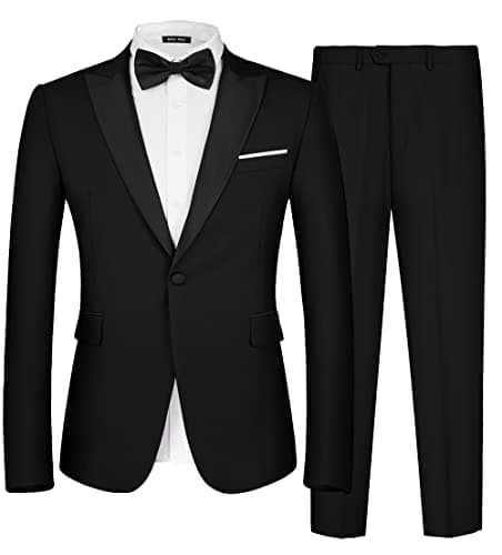 MAGE MALE Men's 2 Piece Suit Peaked Lapel One Button Slim Fit Formal Wedding Prom Suits Blazer Pants with Bow Tie Set - Image 1