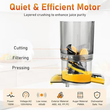 Cold Press Juicer - Juicer Machines with 4.3" Wide Feed Chute, 34oz Slow Masticating Juicer for Fruits and Vegetables, 99% High Juice Yield, Reverse Function, Dishwasher Safe - Image 5