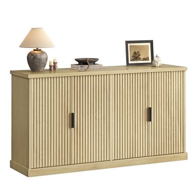 VASAGLE MAXE Collection - Transitional Buffet Cabinet, Console Cabinet, Sideboard with Adjustable Shelves, Fluted Doors, Buffet Table, Kitchen Pantry, Oak Beige UBBK382Y01S - Image 1