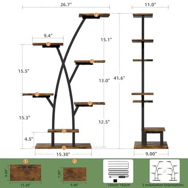 EVAWOO Plant Stand Indoor with Grow Lights - 7 Tier Indoor Plant Shelf, 42" Corner Plant Stands for Indoor Plants, Tree-Shaped Plant Rack for Living Room, Balcony, Black - Image 5