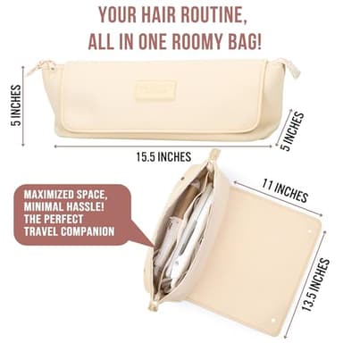 BAREFOOT CARIBOU Hair Tools Travel Bag and Heat Resistant Mat for Flat Irons, Straighteners, Curling Iron, and Haircare Accessories, 2-in-1 design, with Interior Pockets, Portable Organizer (Ivory) - Image 2