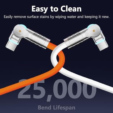 PINGXIN USB C to USB C Charger Cable 240W [2-Pack 6.6FT], Type C Fast Charging Cable， for MacBook Pro, iPad Pro Air, iPhone 16/16 Plus/16 Pro Max, Galaxy S23+/S23 Ultra, Orange+White - Image 6